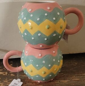 pair of johanna parker easter egg coffee mugs NWT